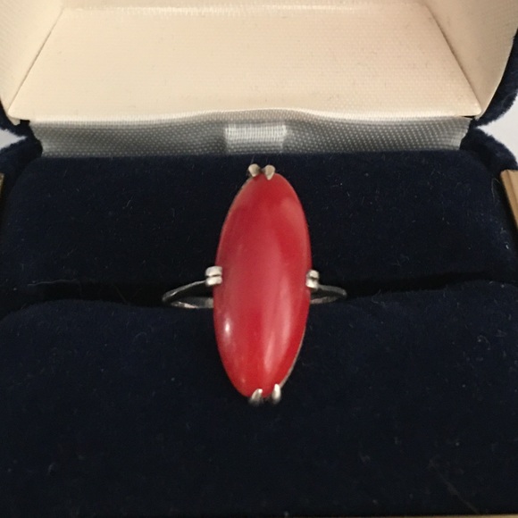 Japanese antique faux red coral silver ring - Picture 6 of 14